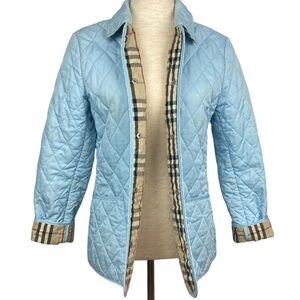 BURBERRY Diamond Quilted Jacket, Nova Check Lining, Light Blue XS